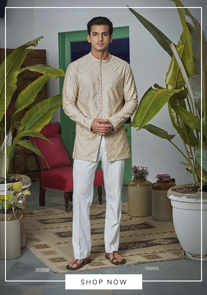 Phillocaly beige embroidered kurta