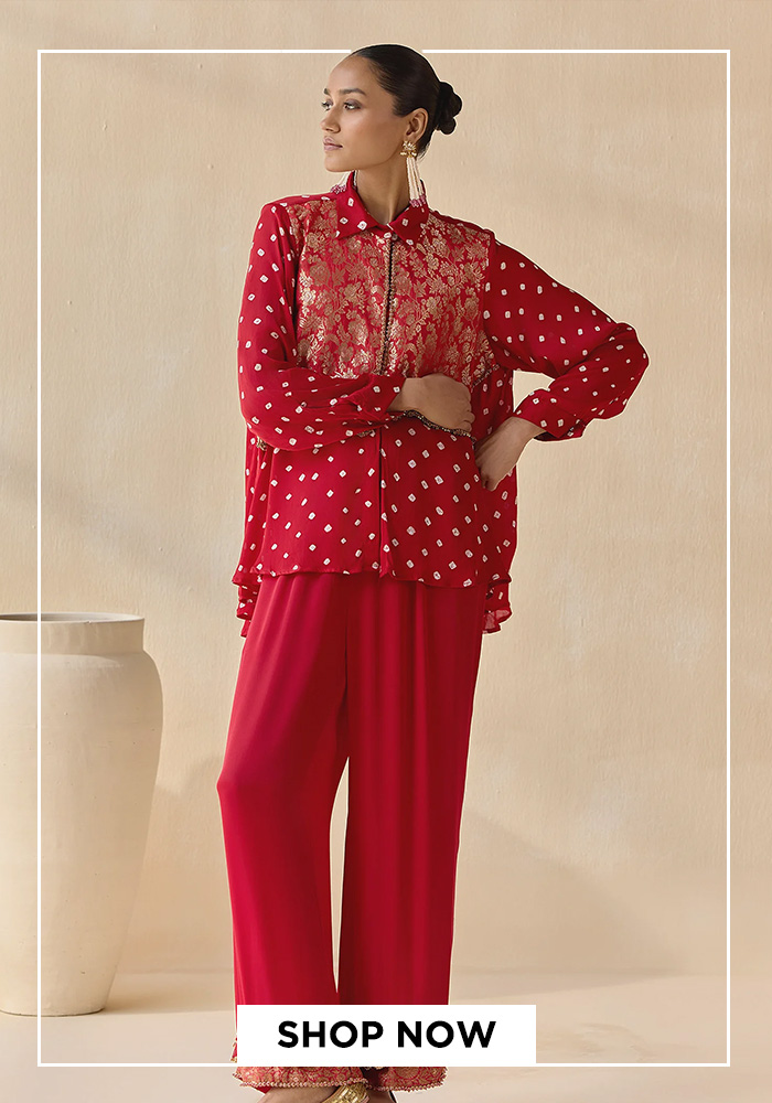 Pink bandhani motif kurta set