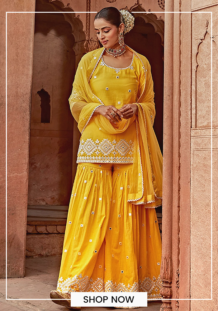 Preevin sunshine yellow peplum kurta sharara set
