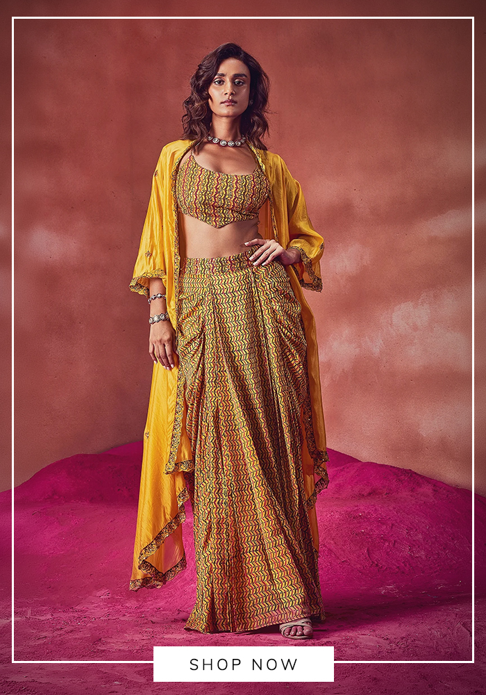 Punit Balana embroidered cape and draped skirt set
