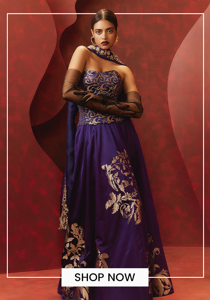 Purple Ekaya Banarasi lehenga