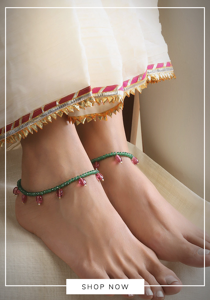 Red and green beaded anklets