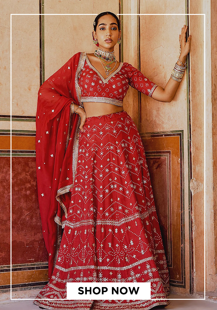 Red bandhani lehenga set