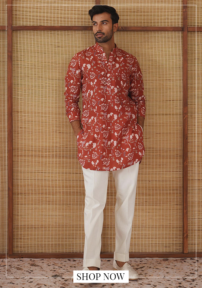 Red printed short kurta set