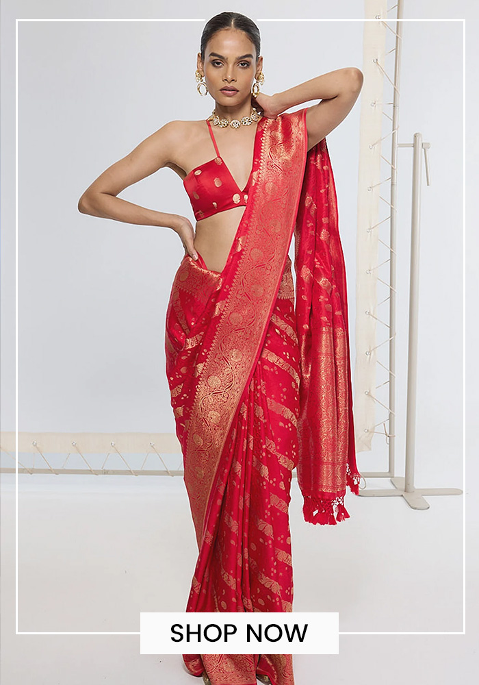 Red Satin Silk Kadwa Tanchoi Saree