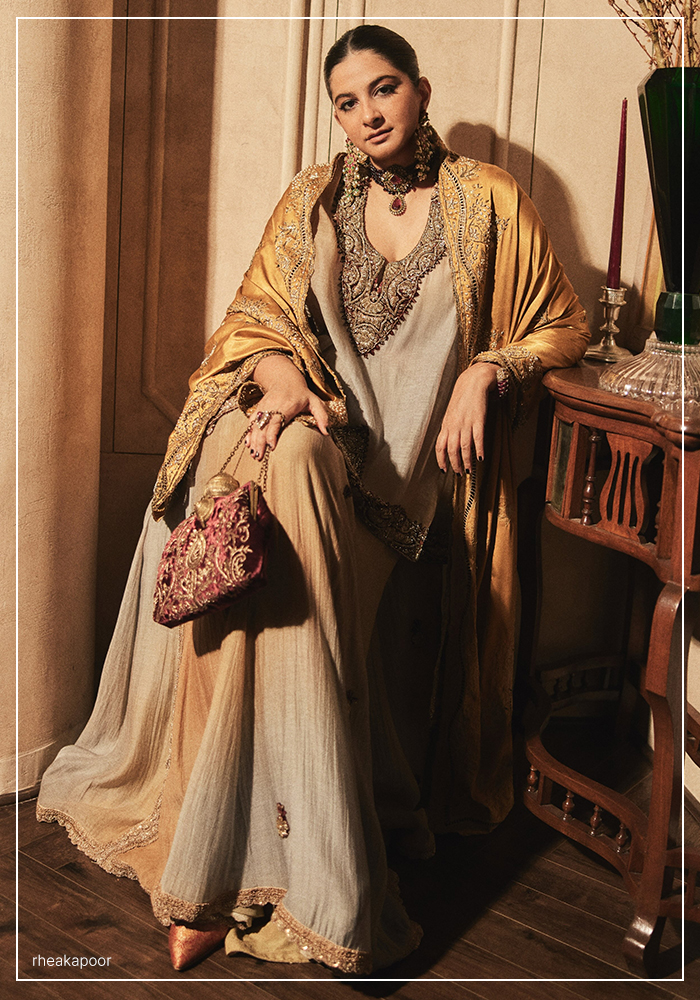 Rhea Kapoor wearing Anamika Khanna for Anshula's wedding