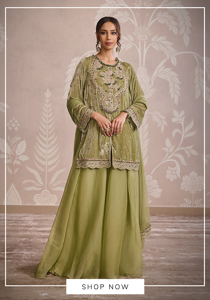 Ridhi Mehra olive green velvet kurta set