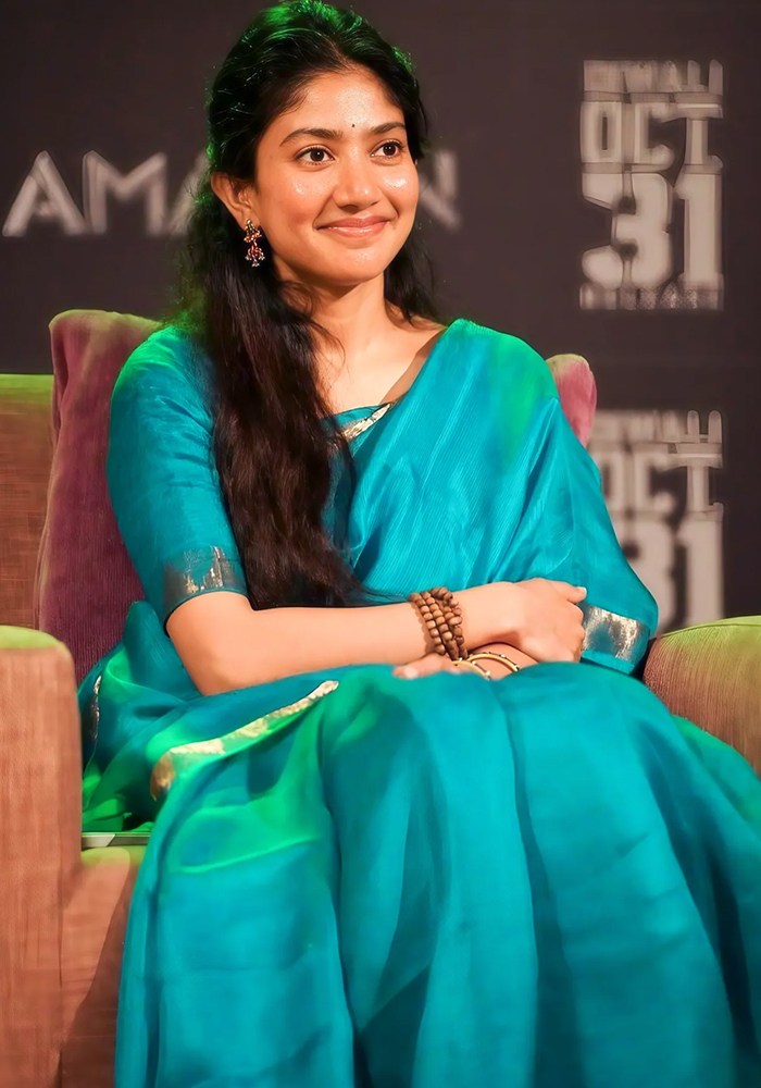 Sai Pallavi in a luminous blue saree