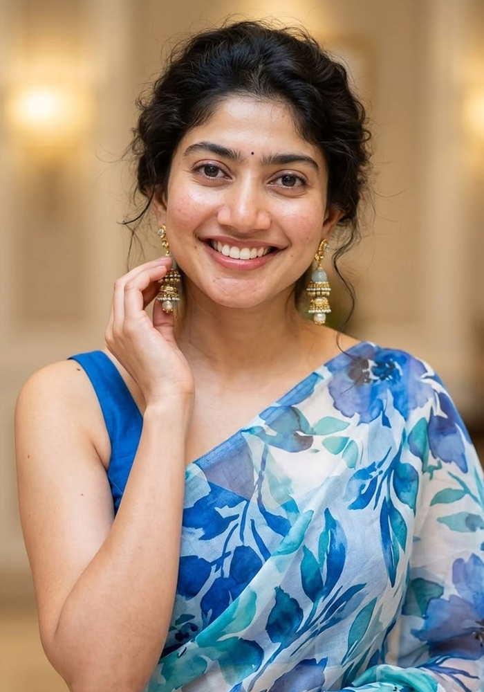 Sai Pallavi in blue chiffon floral printed saree