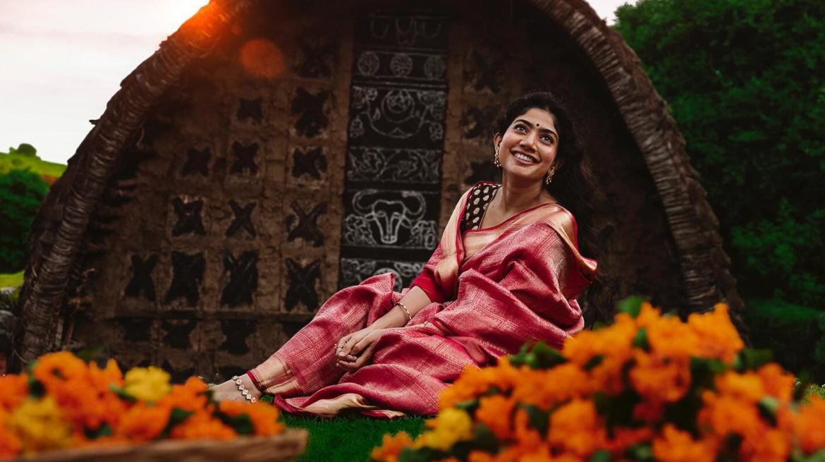 Sai Pallavi in red kanjeevaram saree