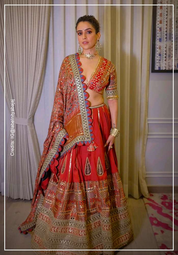 Sanya Malhotra in Anita Dongre ajrakh lehenga