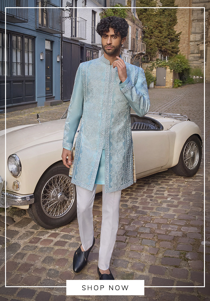 Seema Gujral blue sherwani