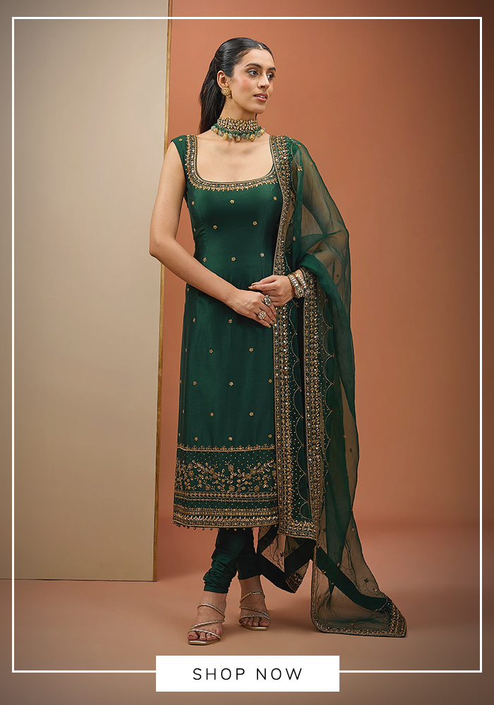 Sequin and thread embroidered kurta set