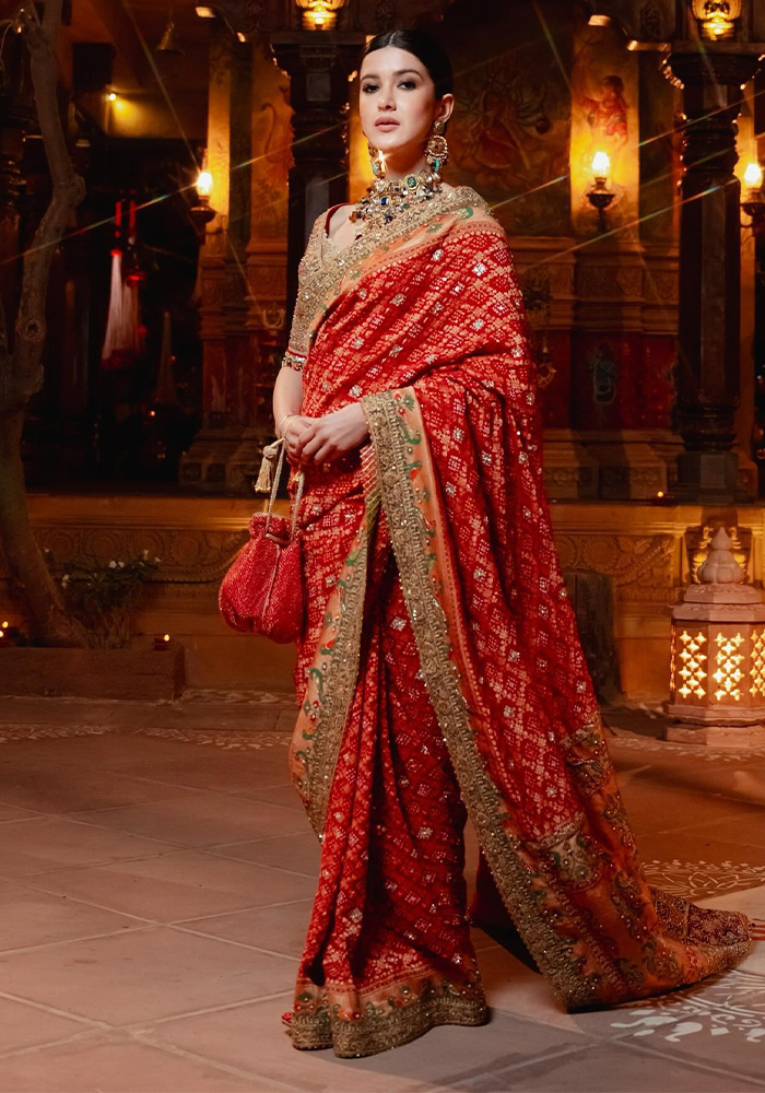 Shanaya Kapoor in red gharchola bandhani saree at Anant Ambani and Radhika wedding