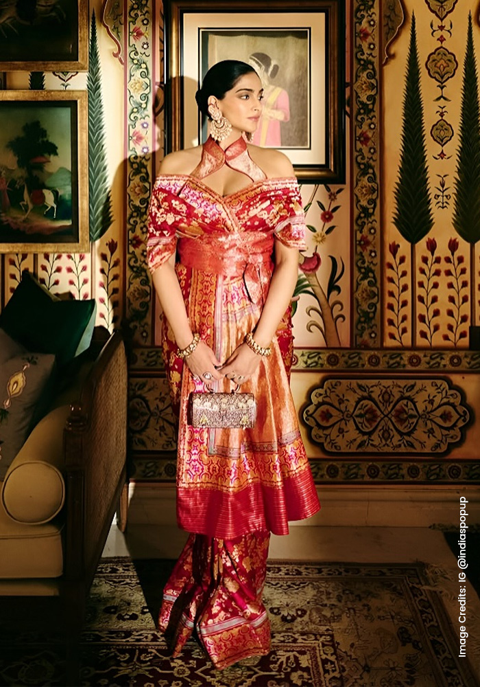 Sonam Kapoor in red Ekaya Banaras saree
