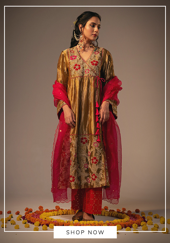 Svastih gold embroidered angarkha kurta set