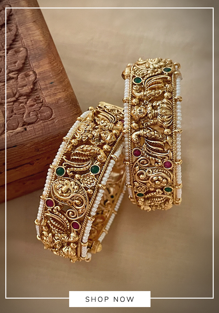 Temple motif carved bangle set