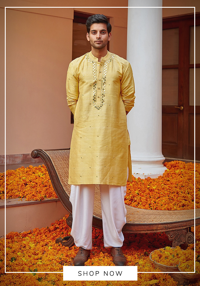 Twenty Nine mirror work yellow kurta
