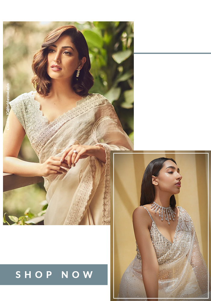 Yami Gautami in silver blouse and ivory saree