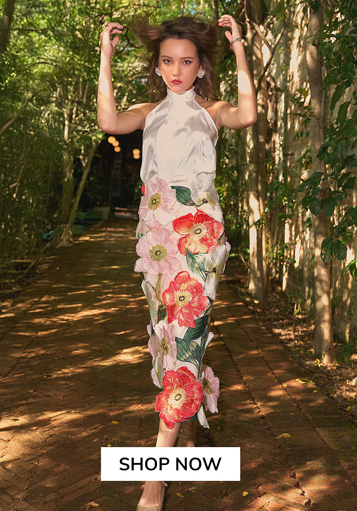 3D floral maxi skirt
