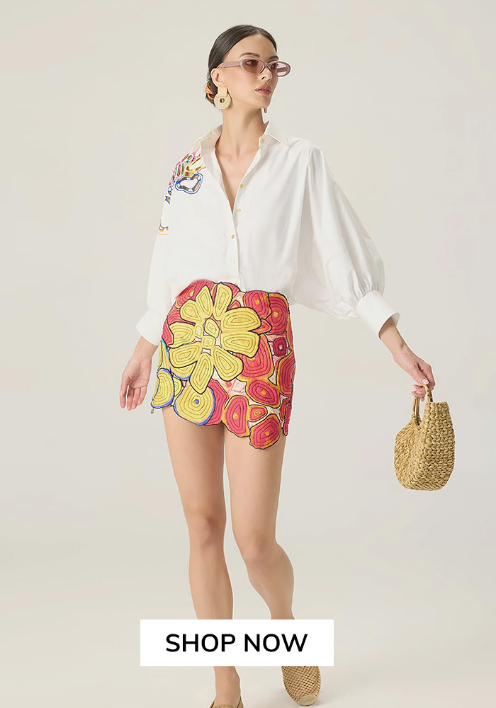 Abstract hand embroidered mini skirt
