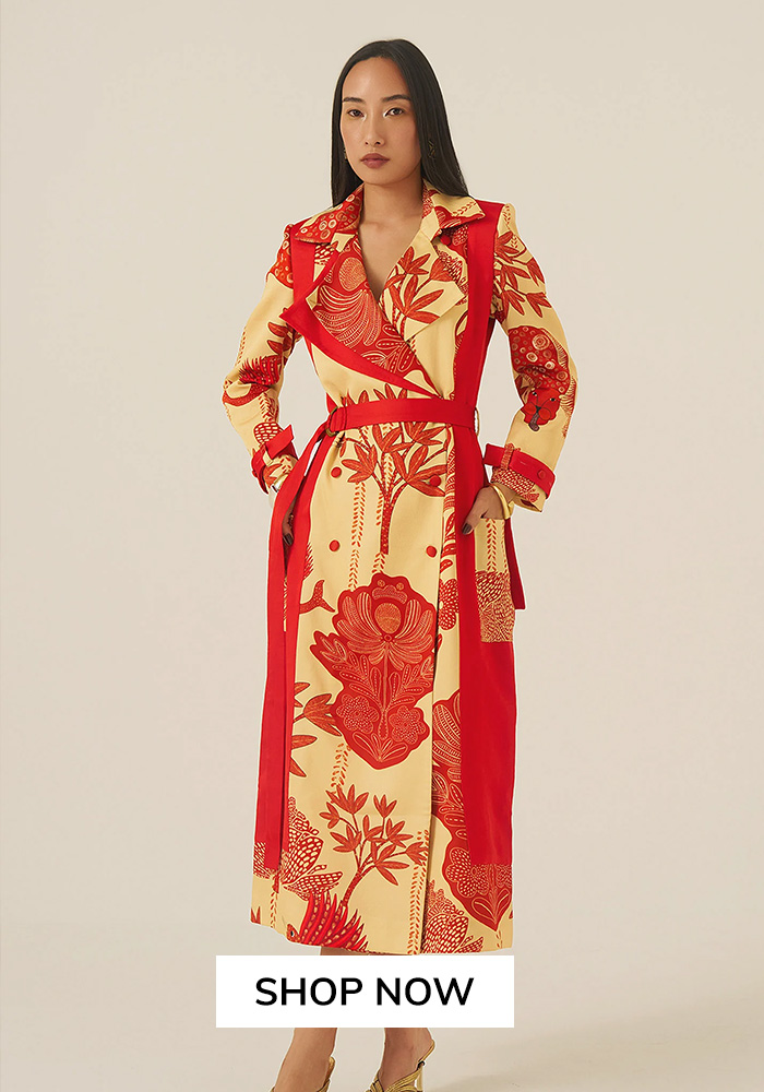 Ananya Agrawal Label mythical print trench coat wrap dress