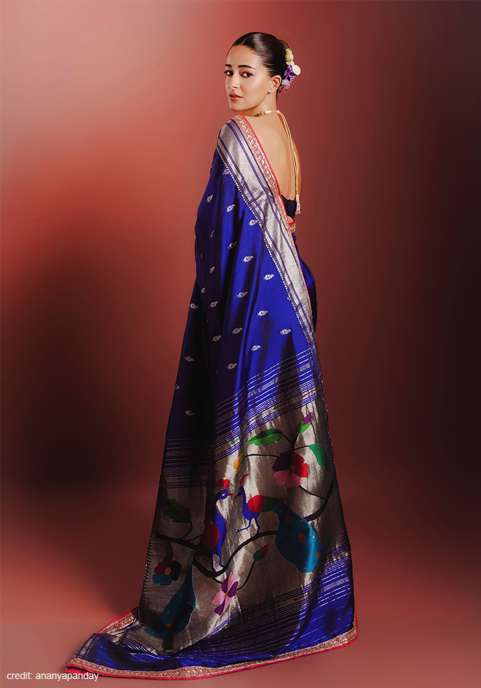 Ananya Panday in Royal Blue Manish Malhotra Paithani Saree