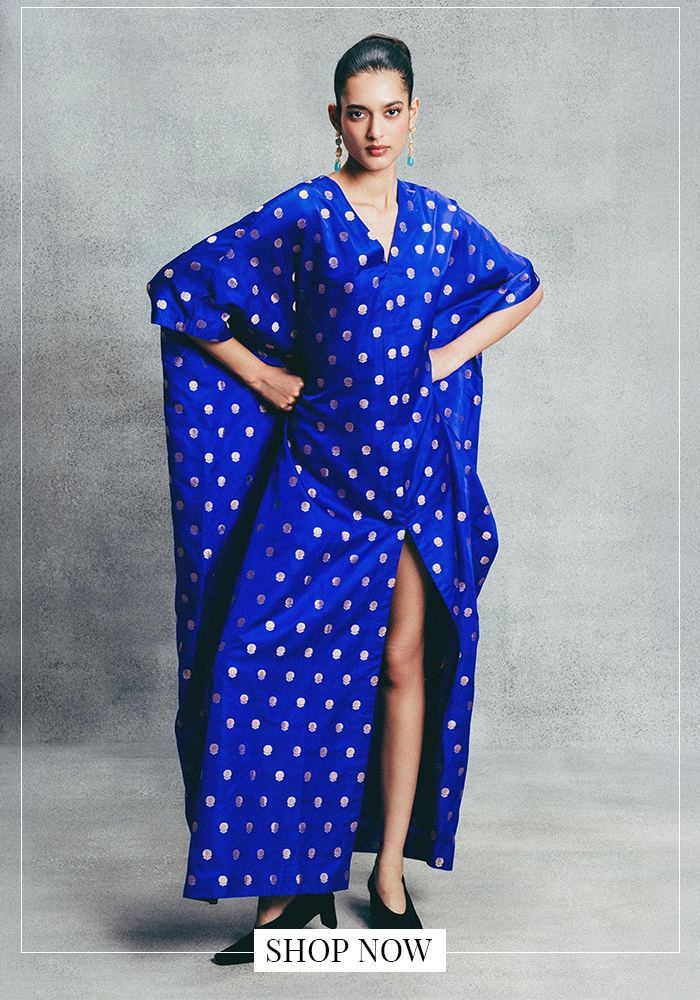 Banarasi blue polka dot kaftan