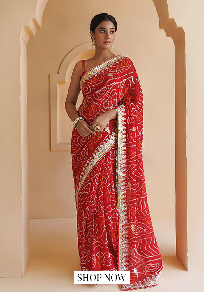 Bandhani red gota patti saree