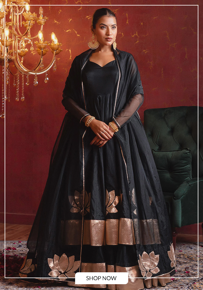 Black and gold anarkali set