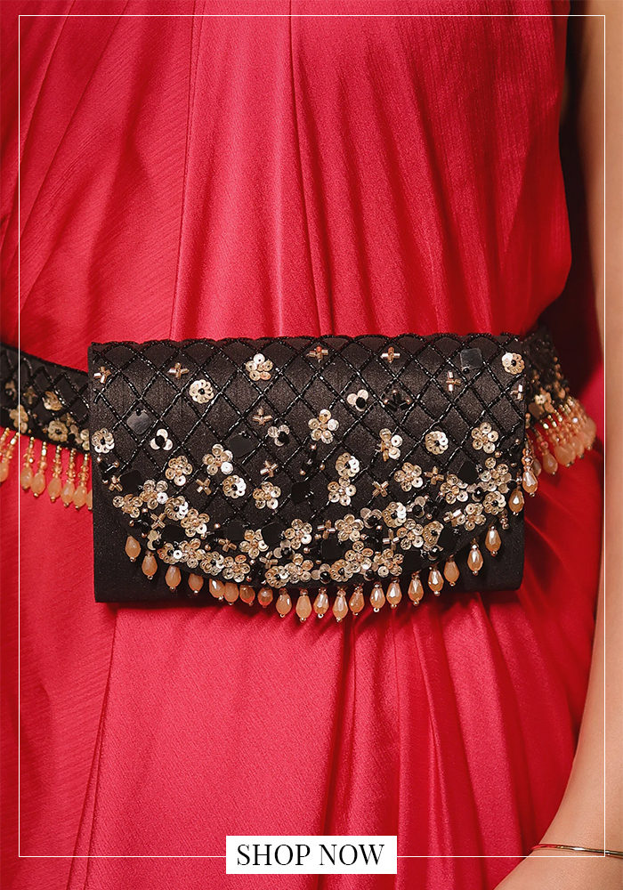 Black embellished bag belt