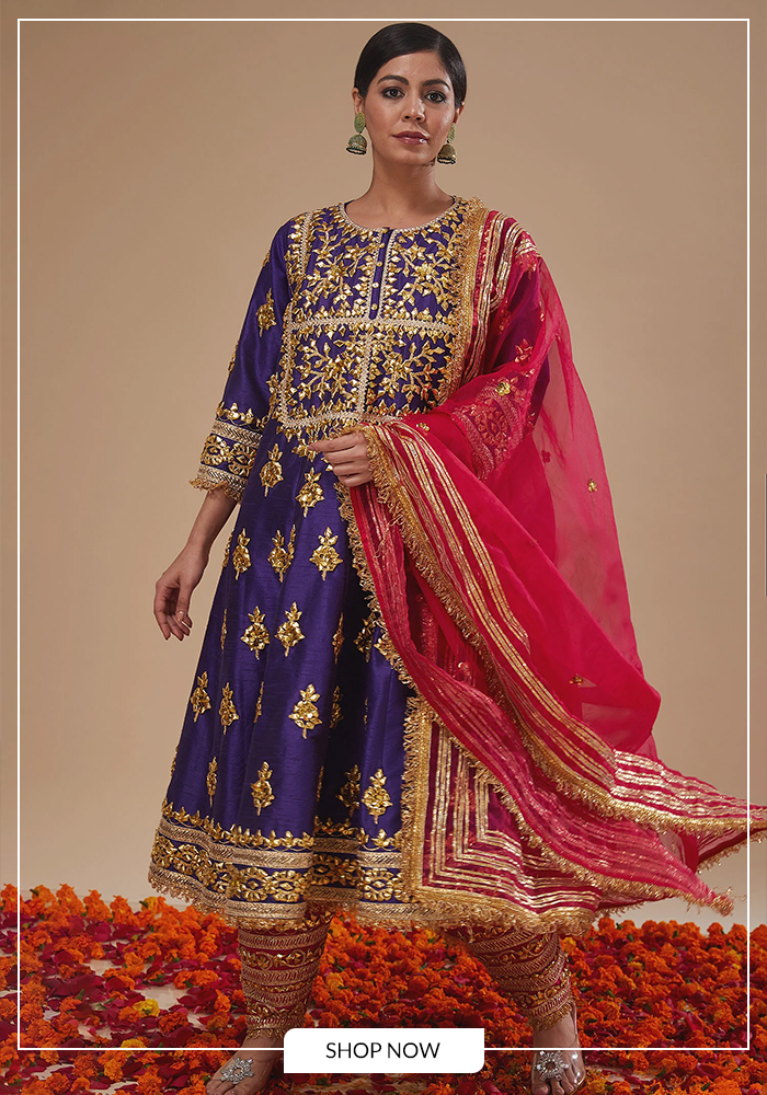 Blue and gold anarkali salwar set
