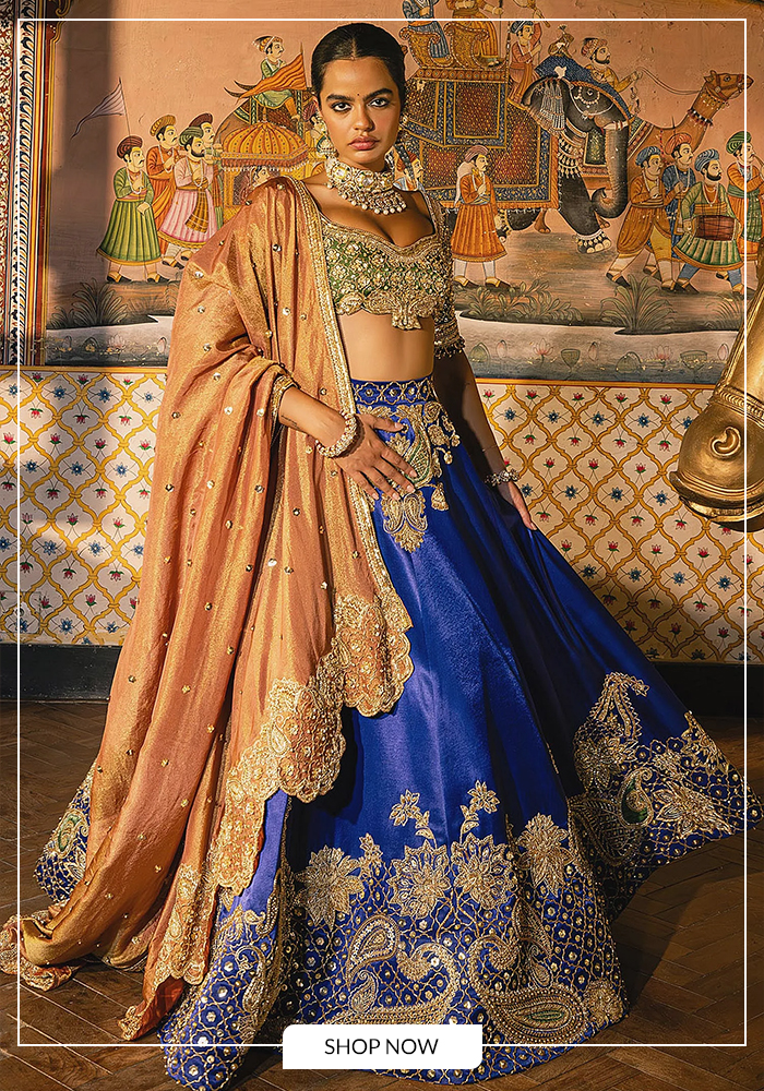 Blue and gold lehenga set