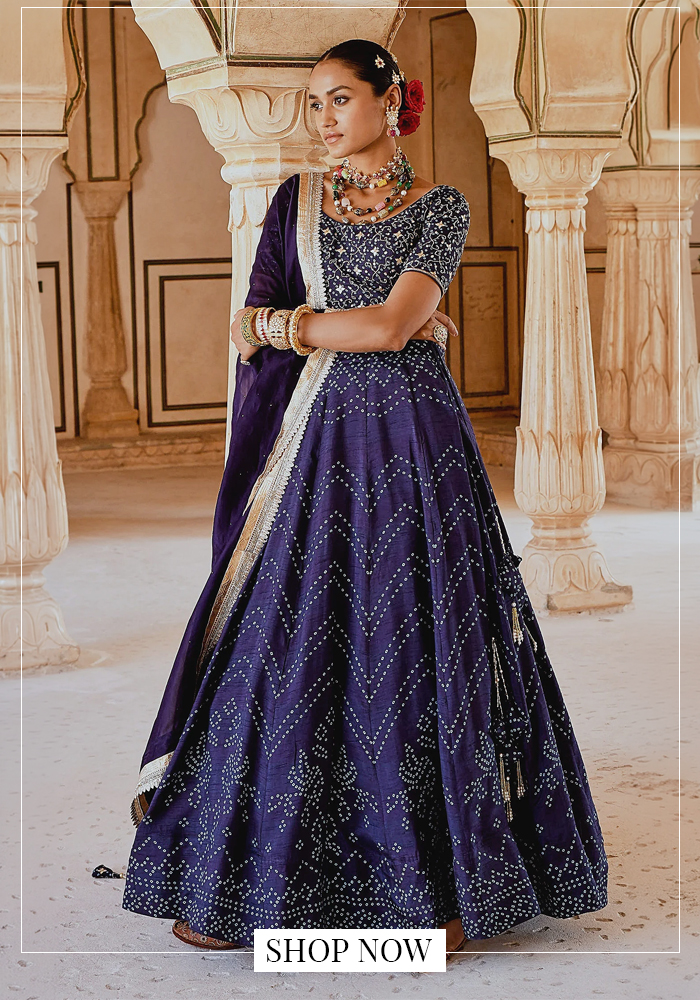 Blue bandhani lehenga