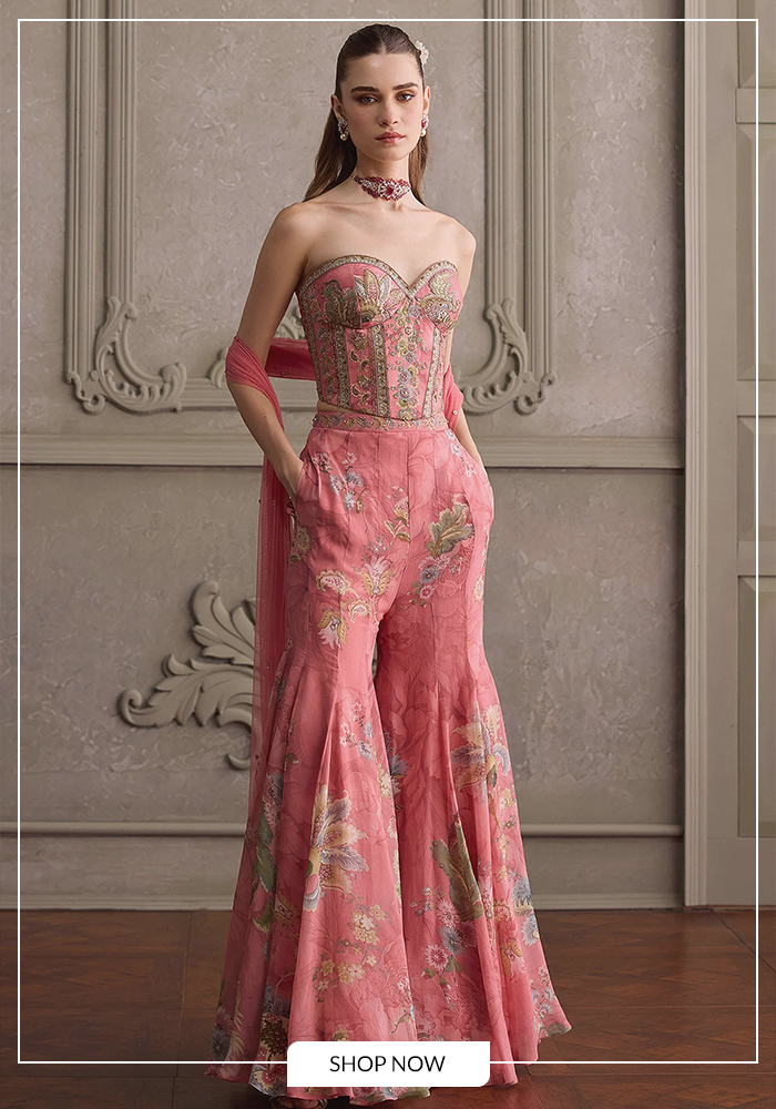 Botanical print bloue and sharara set