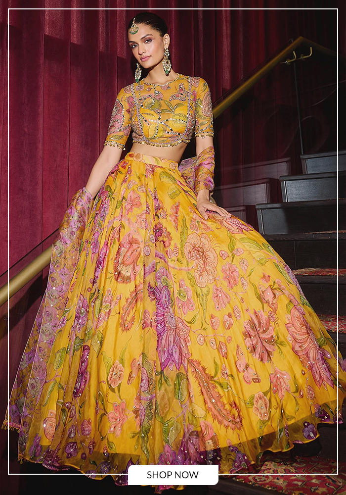 Botanical print lehenga set'