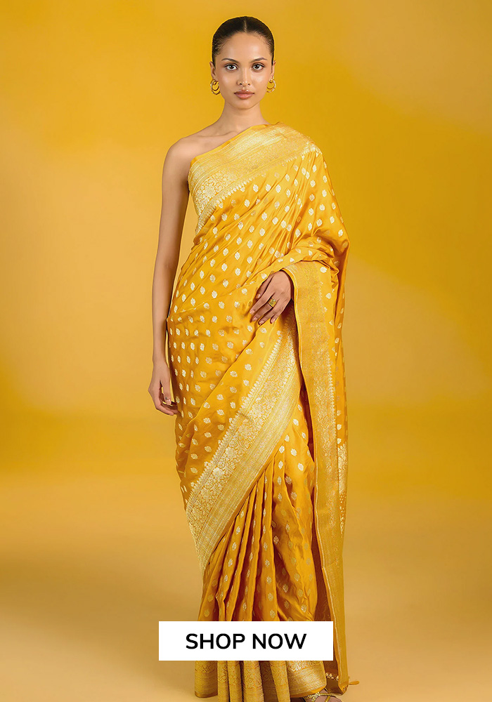 Ekaya Banaras yellow banarasi saree