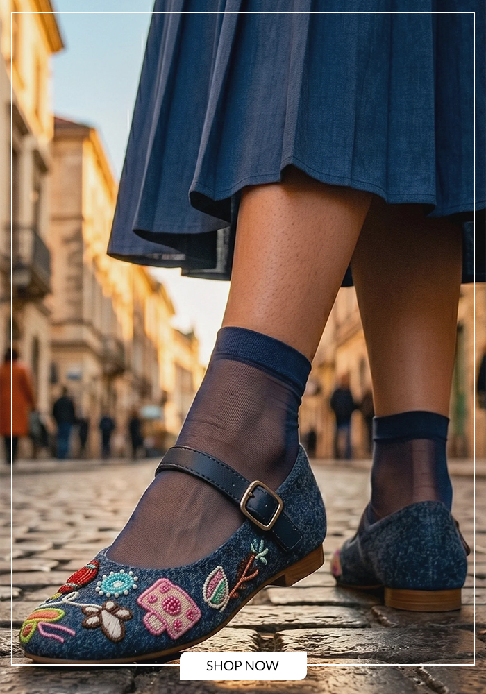Embroidered Mary Janes flats