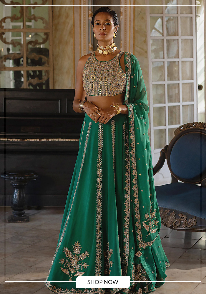 Emerald and gold lehenga
