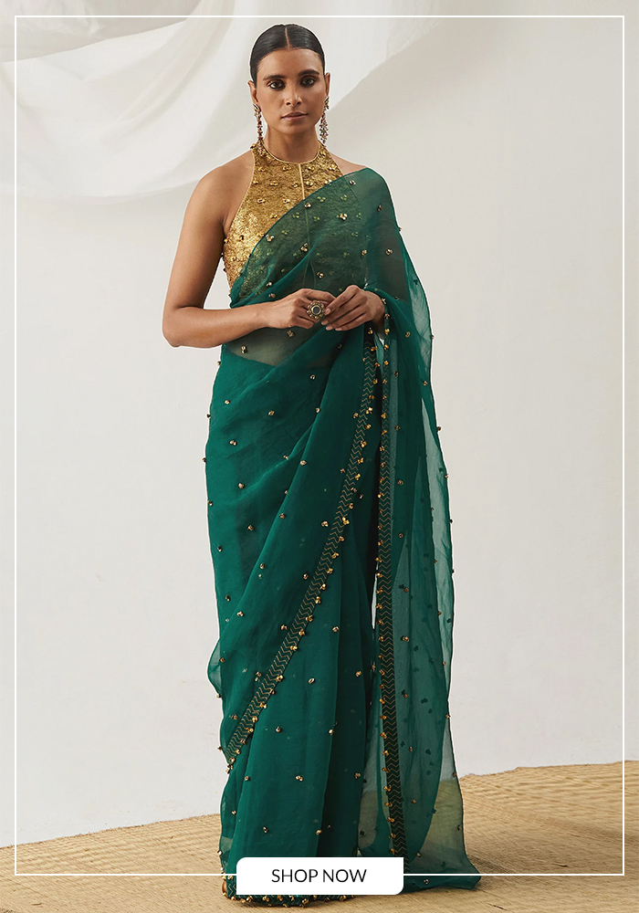 Emerald and gold saree