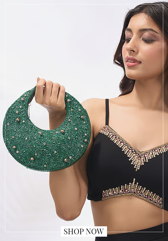 Emerald embellished crescent bag