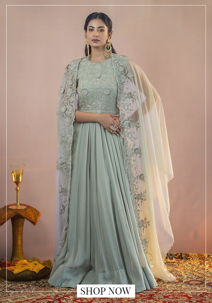 Embroidered kurta skirt set