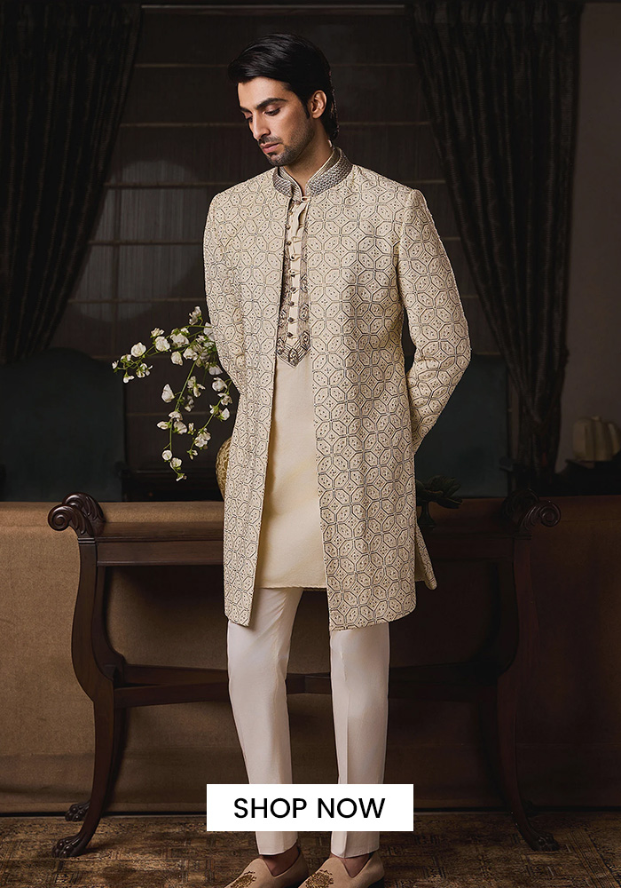Geometric embroidered sherwani