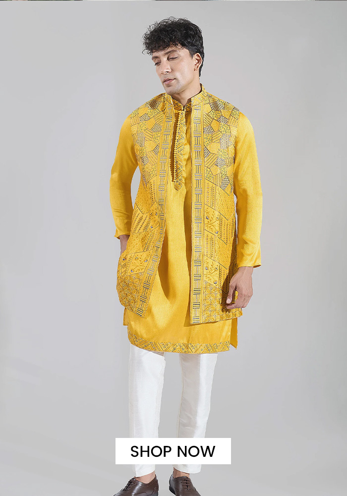 Geometric resham embroidered nehru jacket