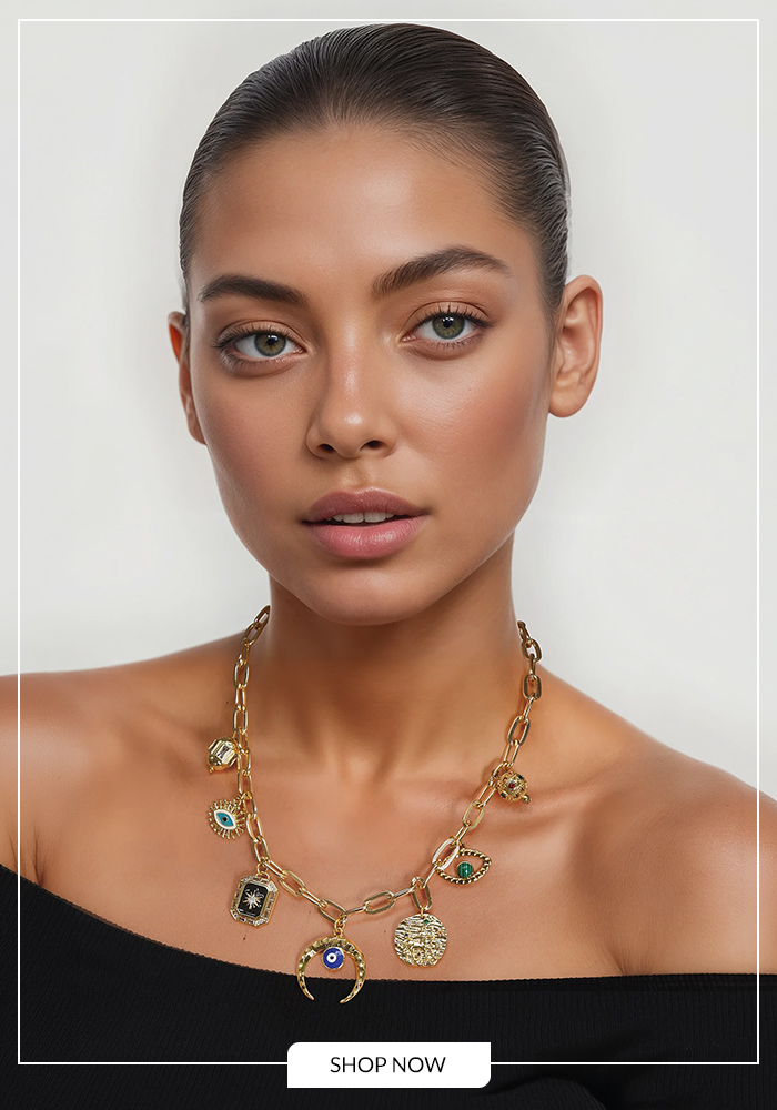 Gold finish charm necklace