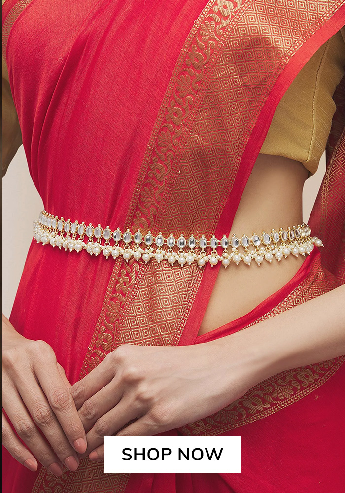 Gold kundan and pearl kamarbandh