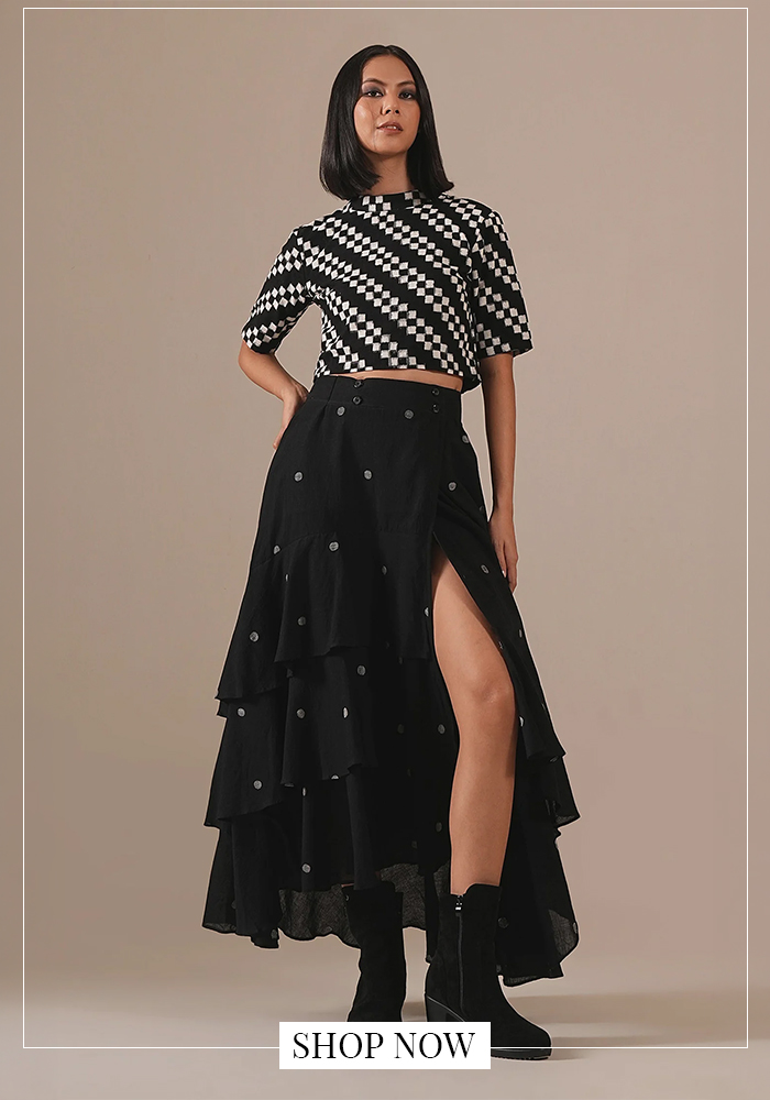 Jamdani crop top and side slit skirt
