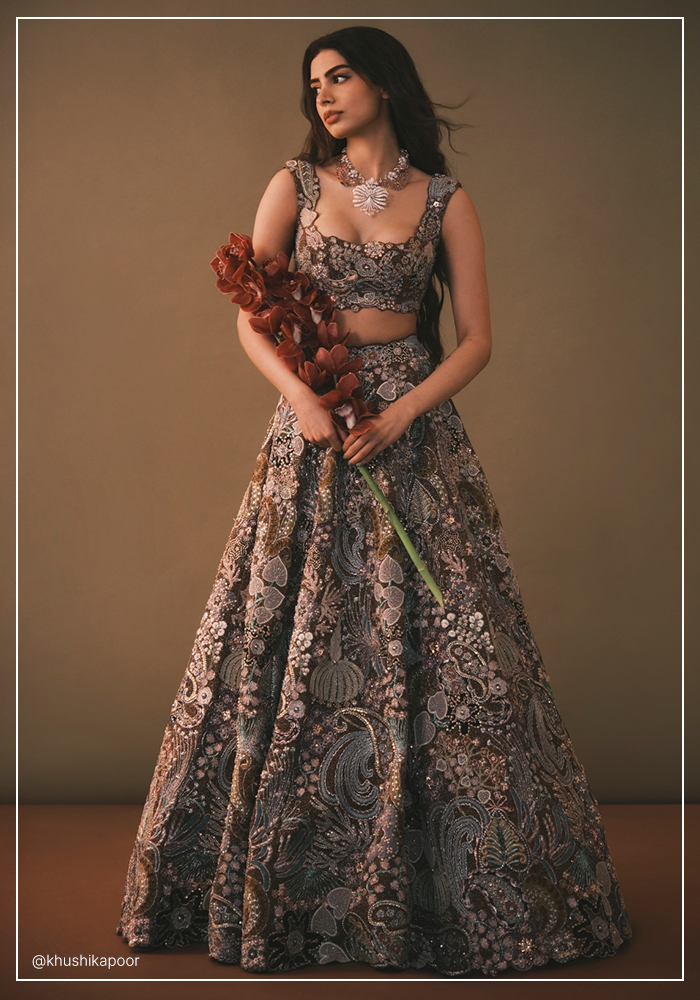 Khushi Kapoor in Aisha Rao floral lehenga