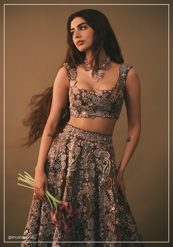 Khushi Kapoor in Aisha Rao floral lehenga