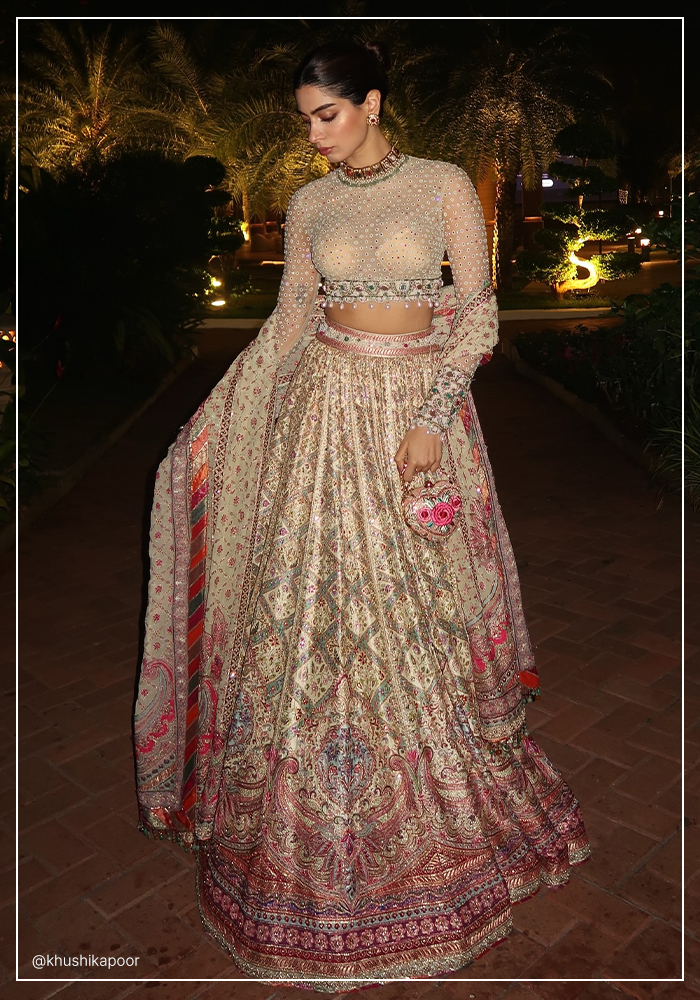Khushi Kapoor in ivory floral lehenga